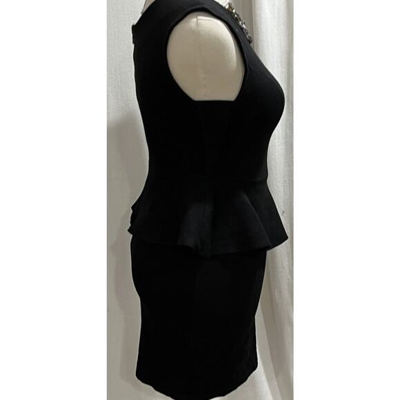 Alice + Olivia Black Drury Petal Round Neck Peplum Sheath Zip Closure Work Dress - Picture 8 of 13